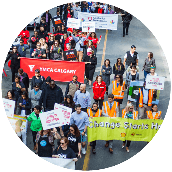 A group of employees from different companies participate in kickoff.