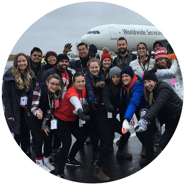 A group of sponsored employees participate at United Way of Calgary and Area's Plane Pull.